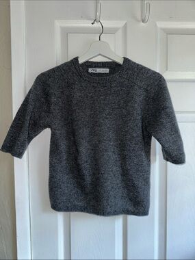 Zara Charcoal Gray Short Sleeve Wool Crewneck Sweater